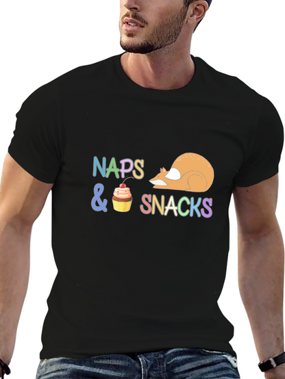Camiseta Negra con Diseño Divertido Naps & Snacks