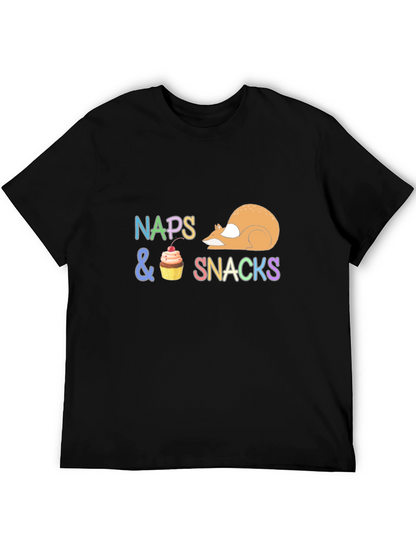 Camiseta Negra con Diseño Divertido Naps & Snacks