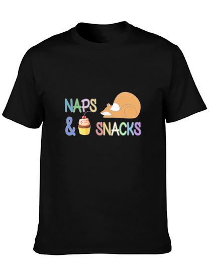Camiseta Negra con Diseño Divertido Naps & Snacks