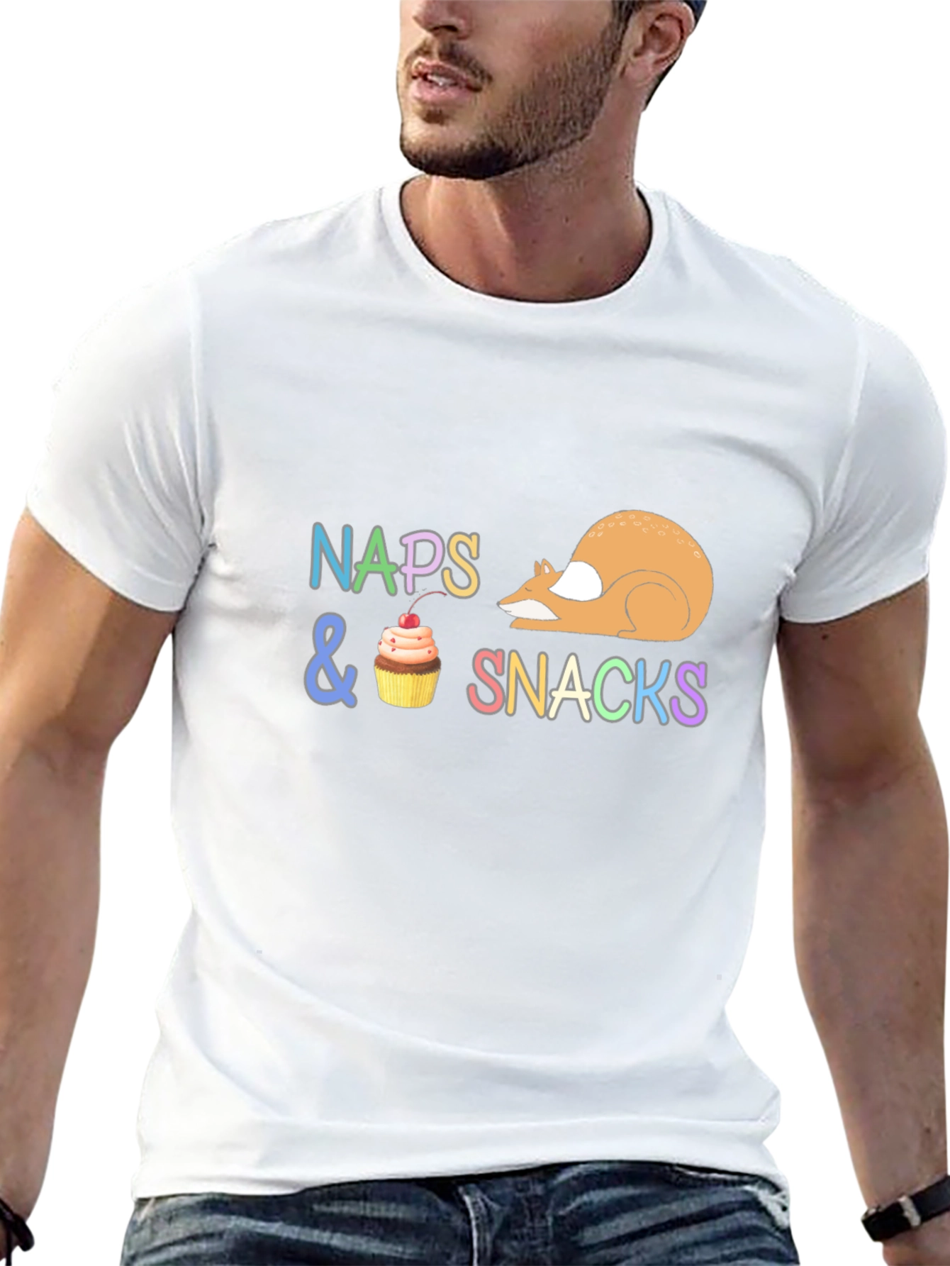 Camiseta Negra con Diseño Divertido Naps & Snacks