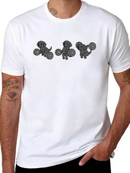 Camiseta Negra con Diseño de Perros Levantando Pesas