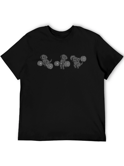Camiseta Negra con Diseño de Perros Levantando Pesas