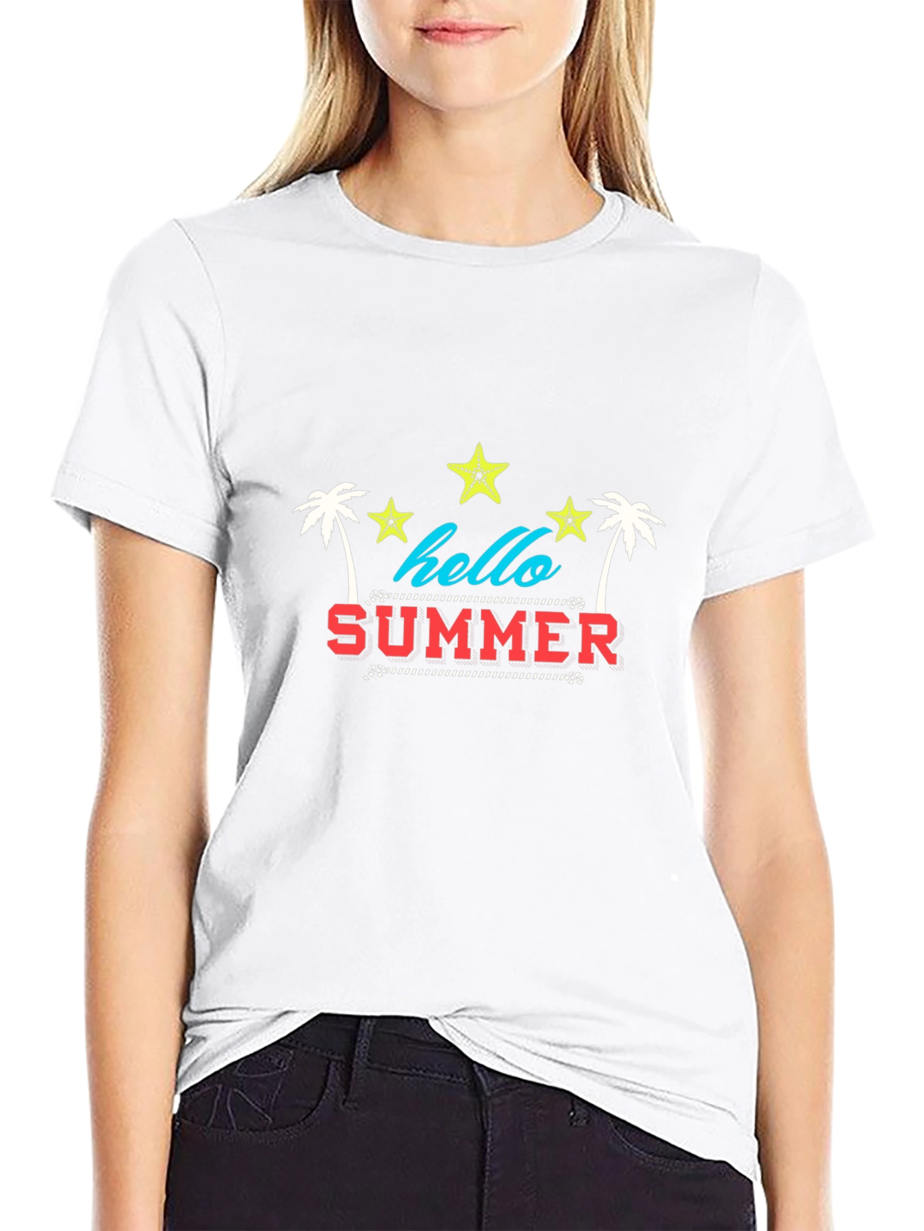 Camiseta Negra Estampada Hello Summer