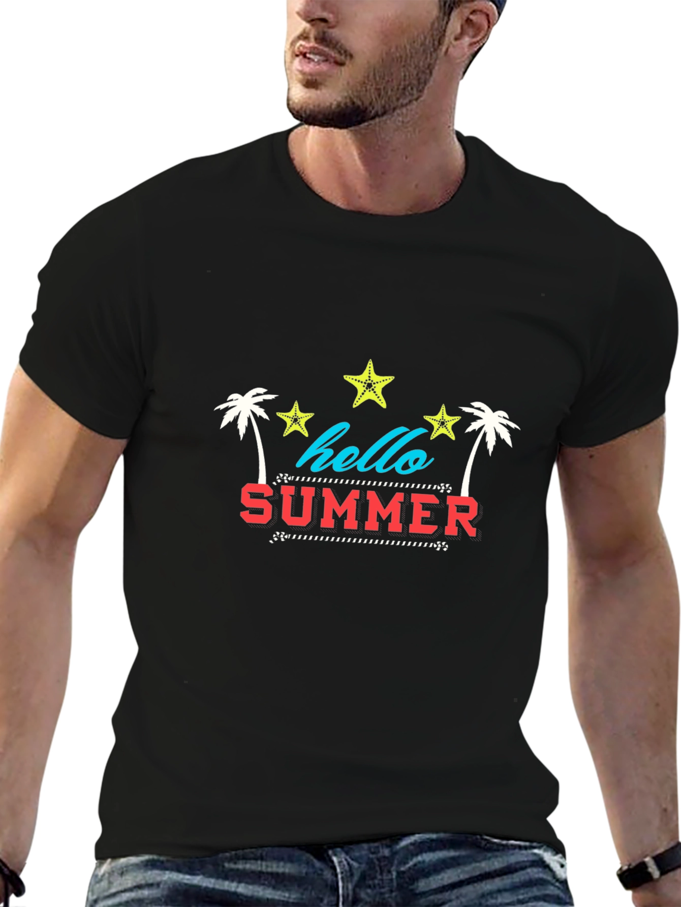 Camiseta Negra Estampada Hello Summer