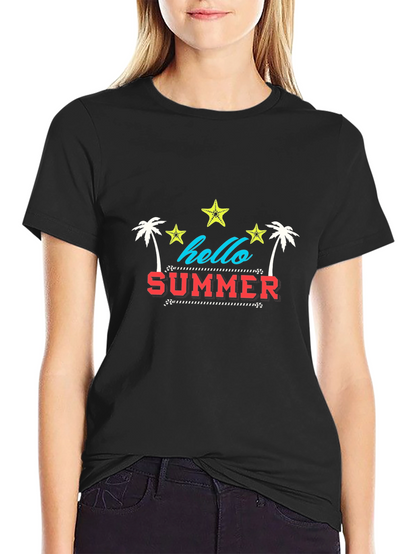 Camiseta Negra Estampada Hello Summer