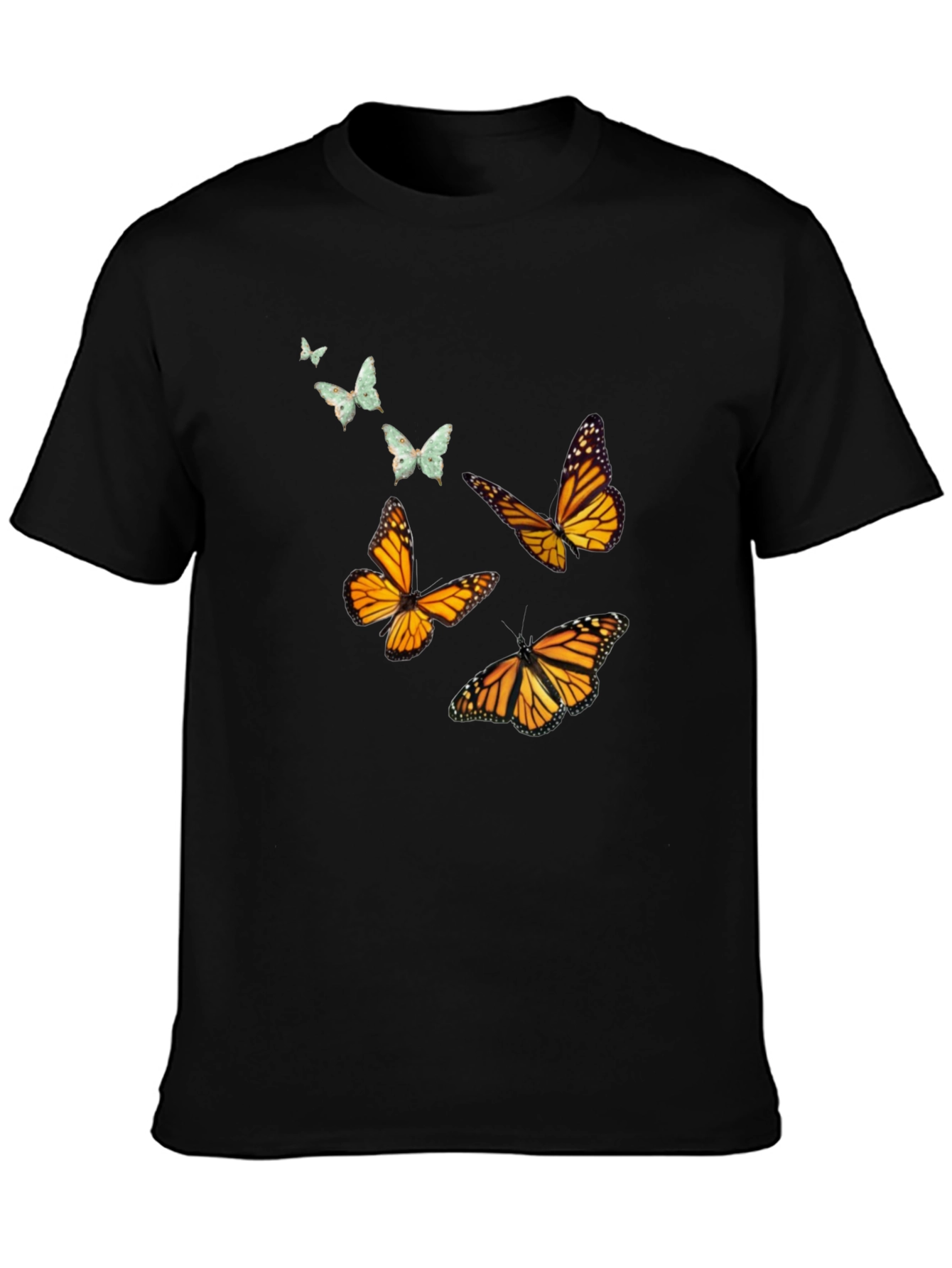 Camiseta Negra con Mariposas Monarca