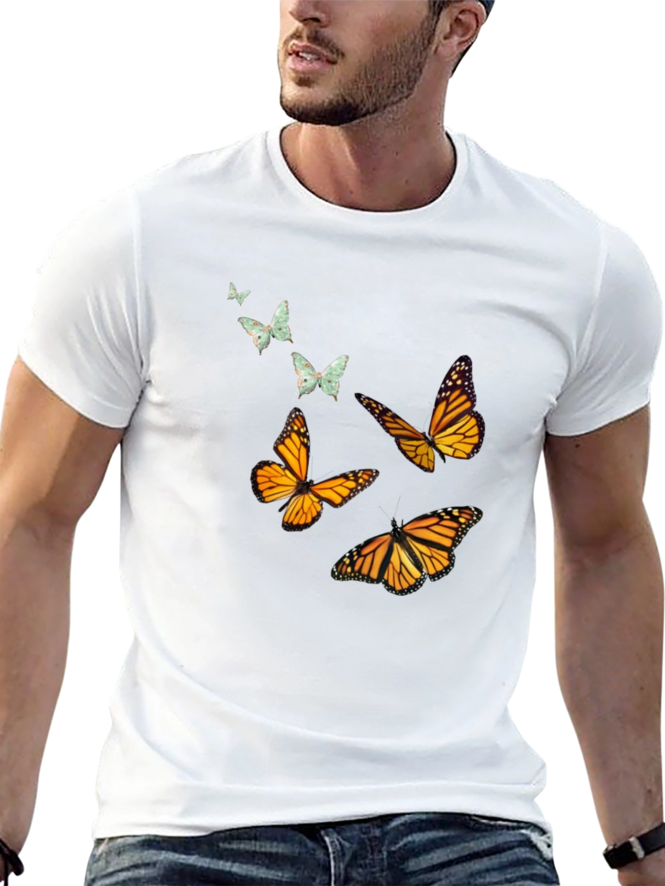 Camiseta Negra con Mariposas Monarca