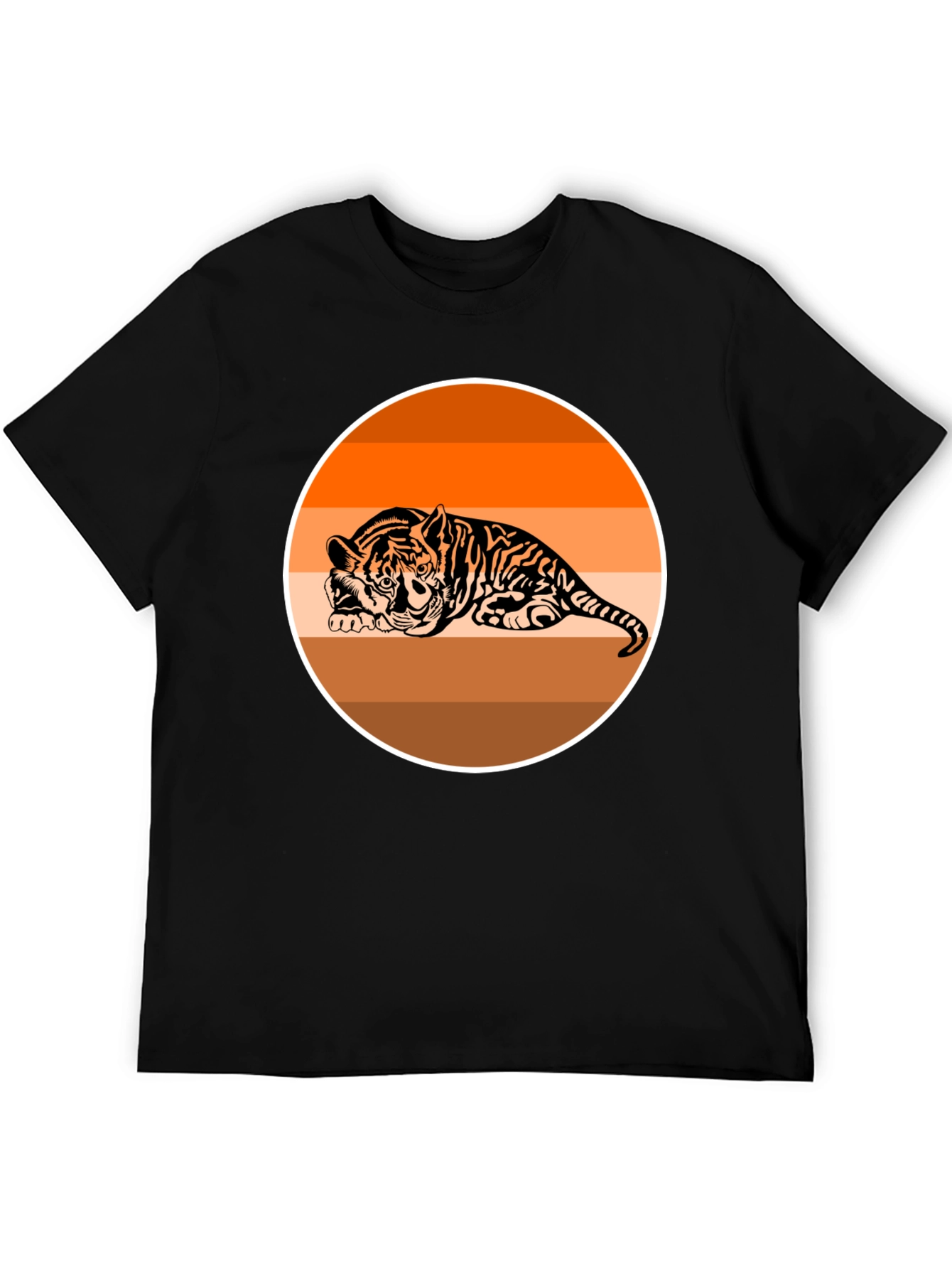 Camiseta Negra con Tigre Abstracto Naranja