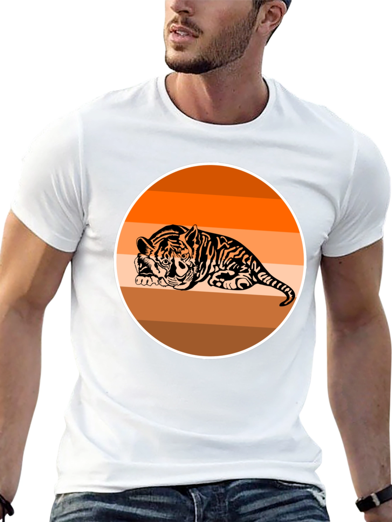 Camiseta Negra con Tigre Abstracto Naranja