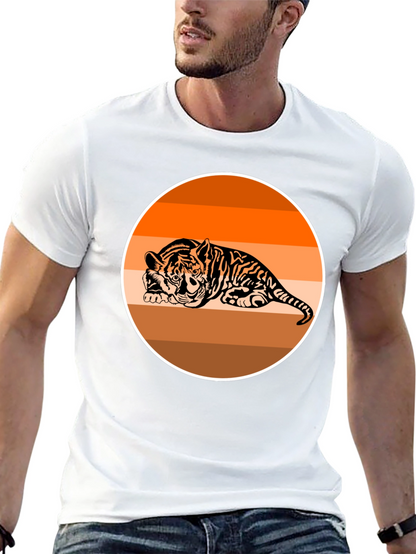 Camiseta Negra con Tigre Abstracto Naranja