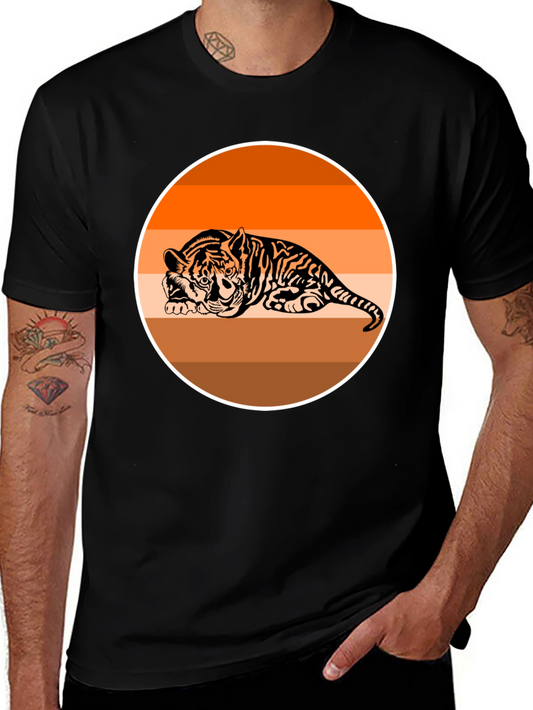 Camiseta Negra con Tigre Abstracto Naranja