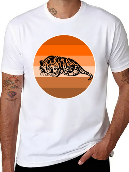 Camiseta Negra con Tigre Abstracto Naranja