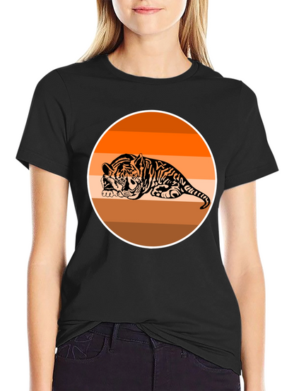 Camiseta Negra con Tigre Abstracto Naranja