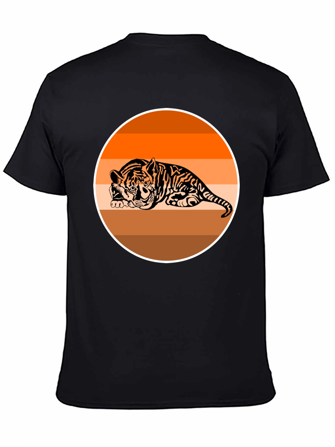 Camiseta Negra con Tigre Abstracto Naranja