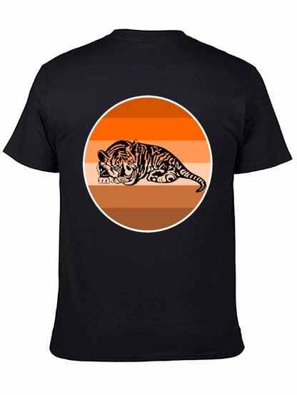 Camiseta Negra con Tigre Abstracto Naranja