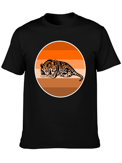 Camiseta Negra con Tigre Abstracto Naranja