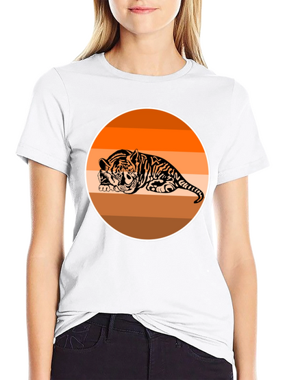 Camiseta Negra con Tigre Abstracto Naranja