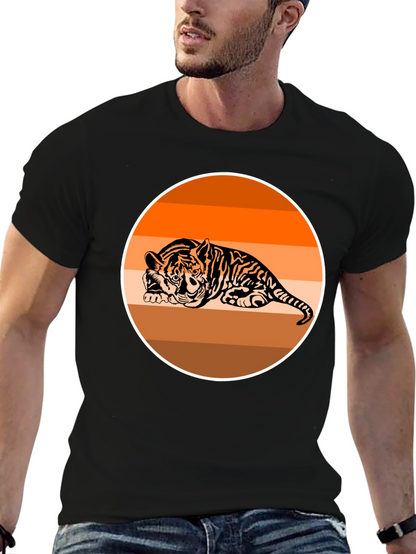 Camiseta Negra con Tigre Abstracto Naranja