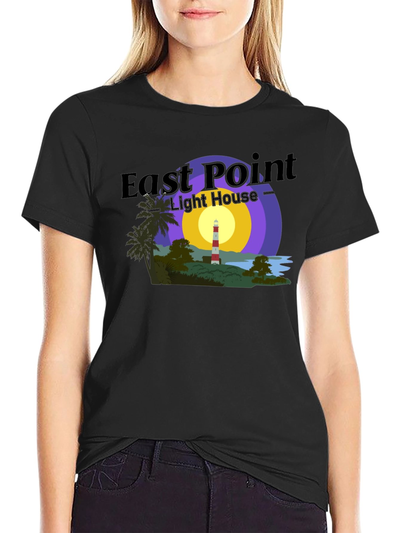 Camiseta Negra con Diseño de Faro East Point