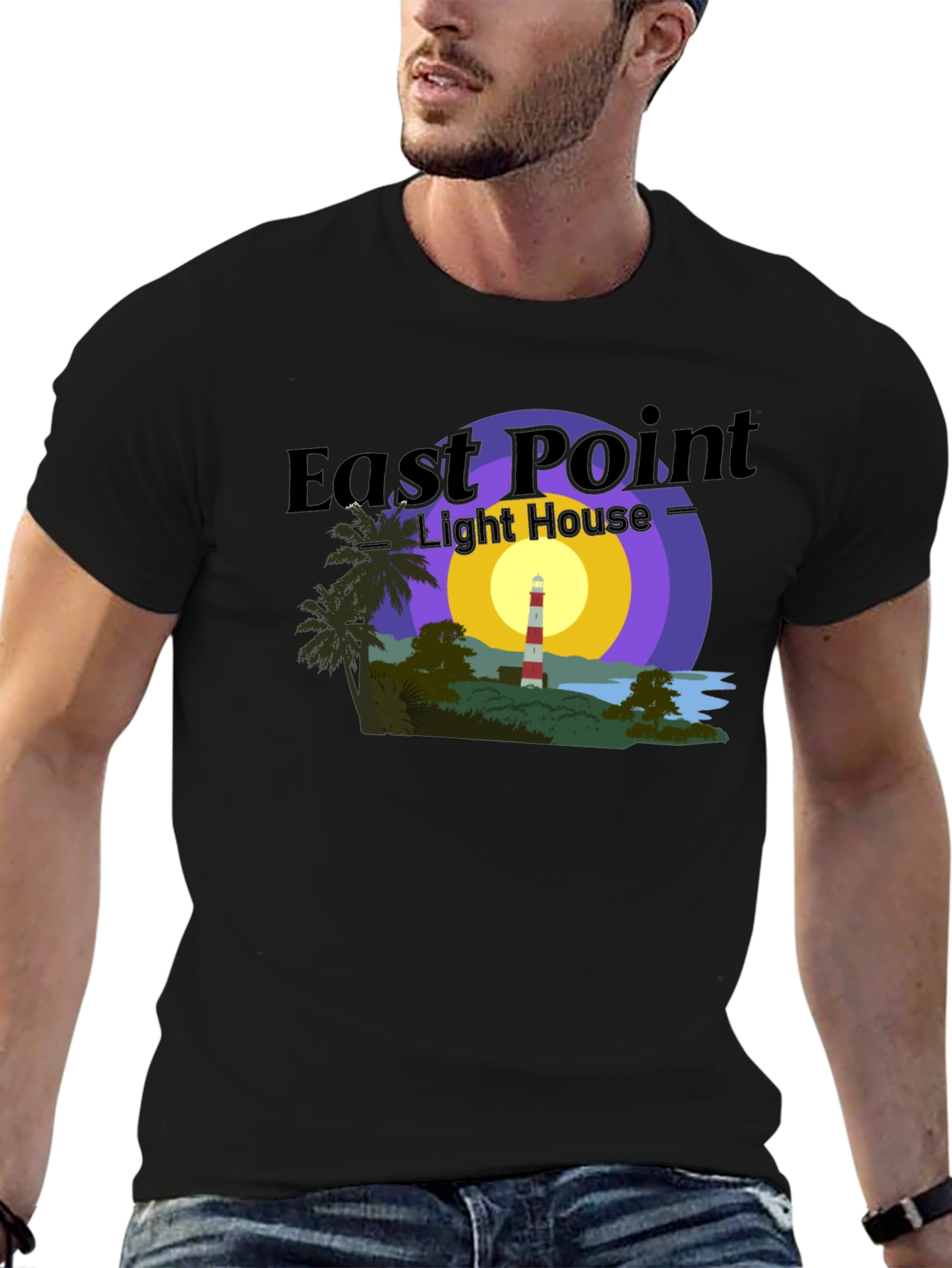 Camiseta Negra con Diseño de Faro East Point