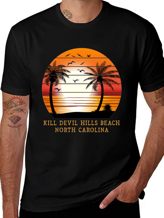 Camiseta Negra: Atardecer en Kill Devil Hills Carolina del Norte