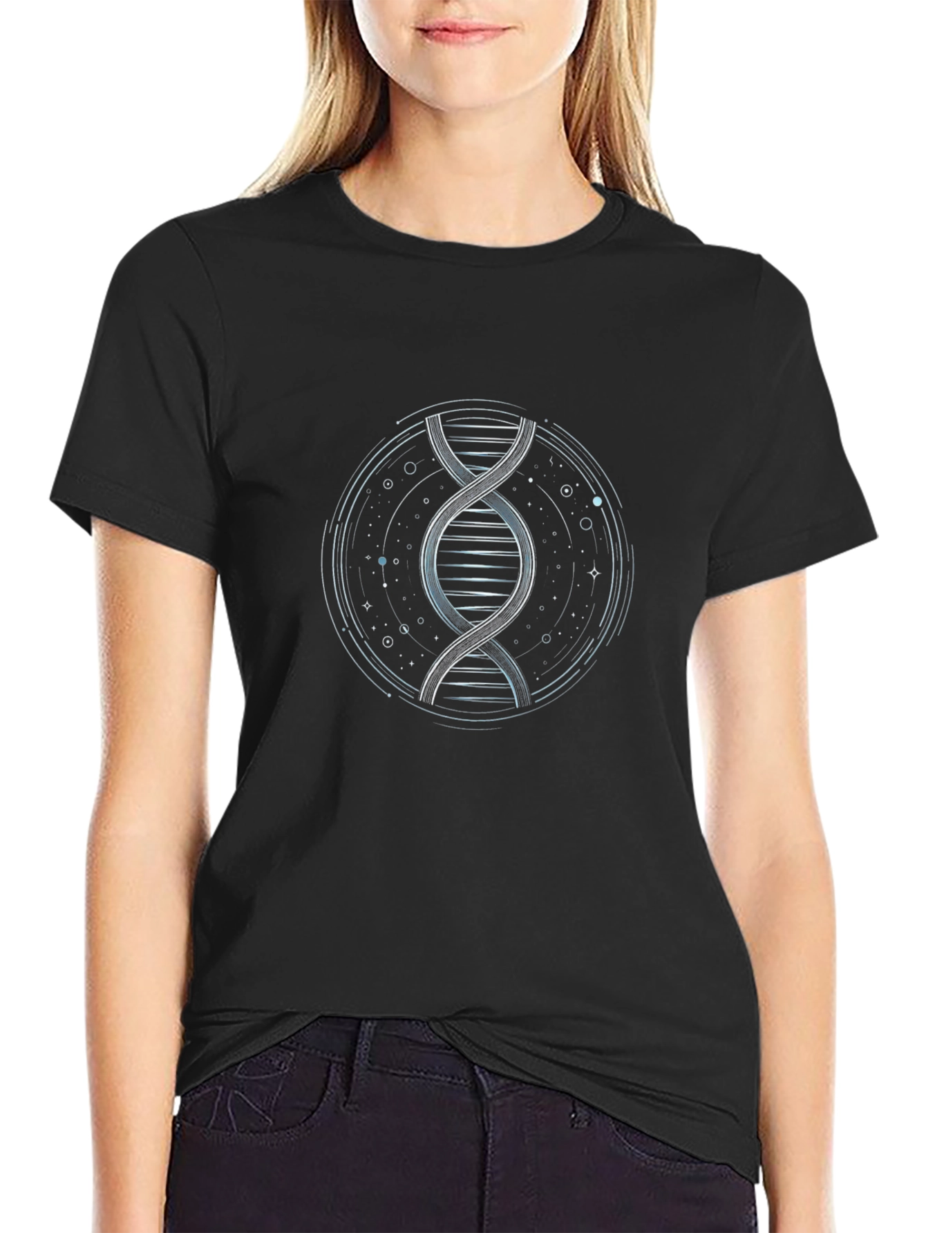 Camiseta Negra con Diseño ADN Espiral Circular