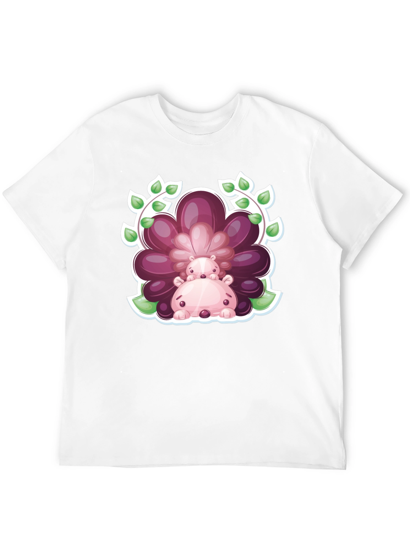 Camiseta Negra con Diseño de Hipopótamos Florales