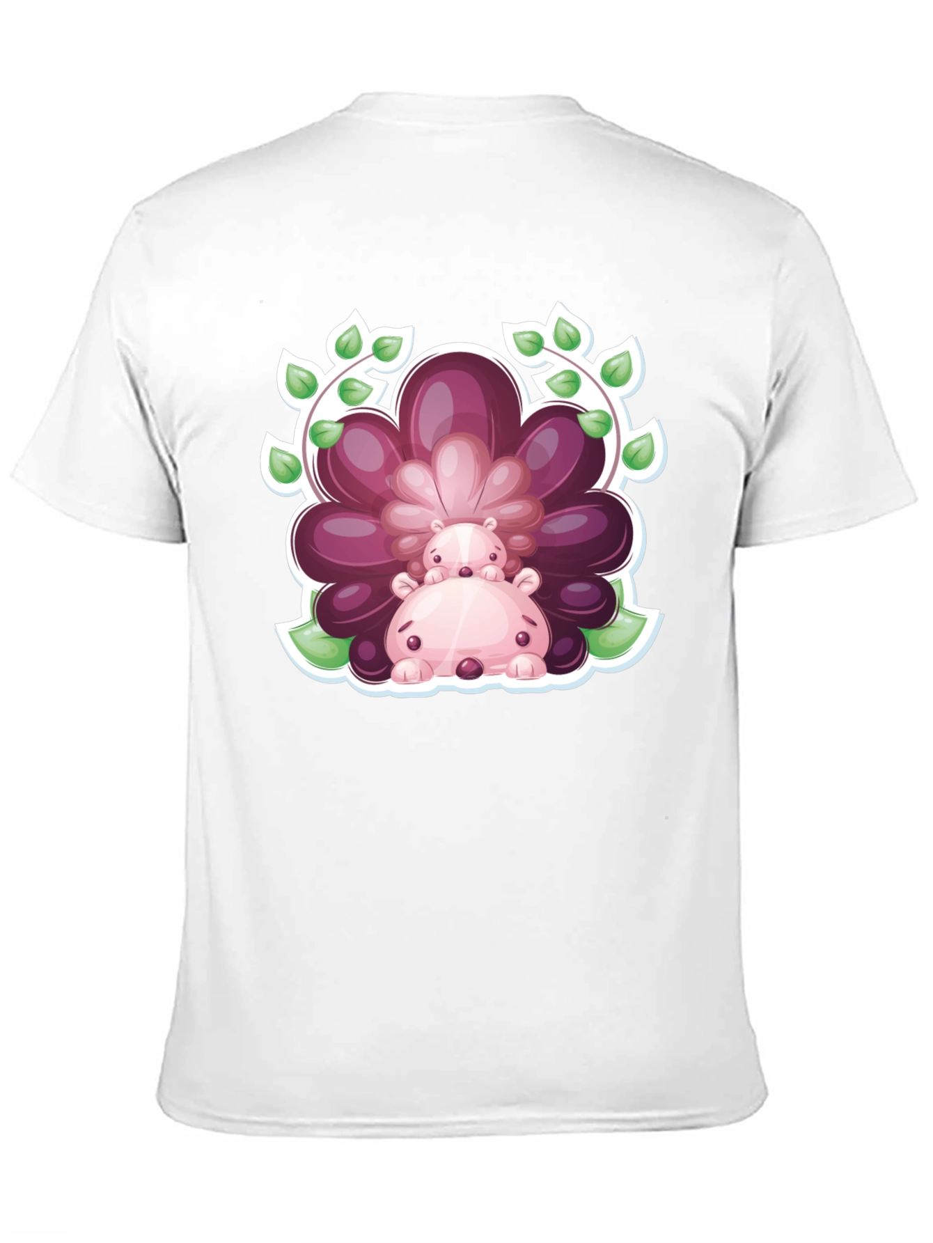 Camiseta Negra con Diseño de Hipopótamos Florales