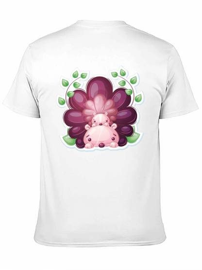 Camiseta Negra con Diseño de Hipopótamos Florales