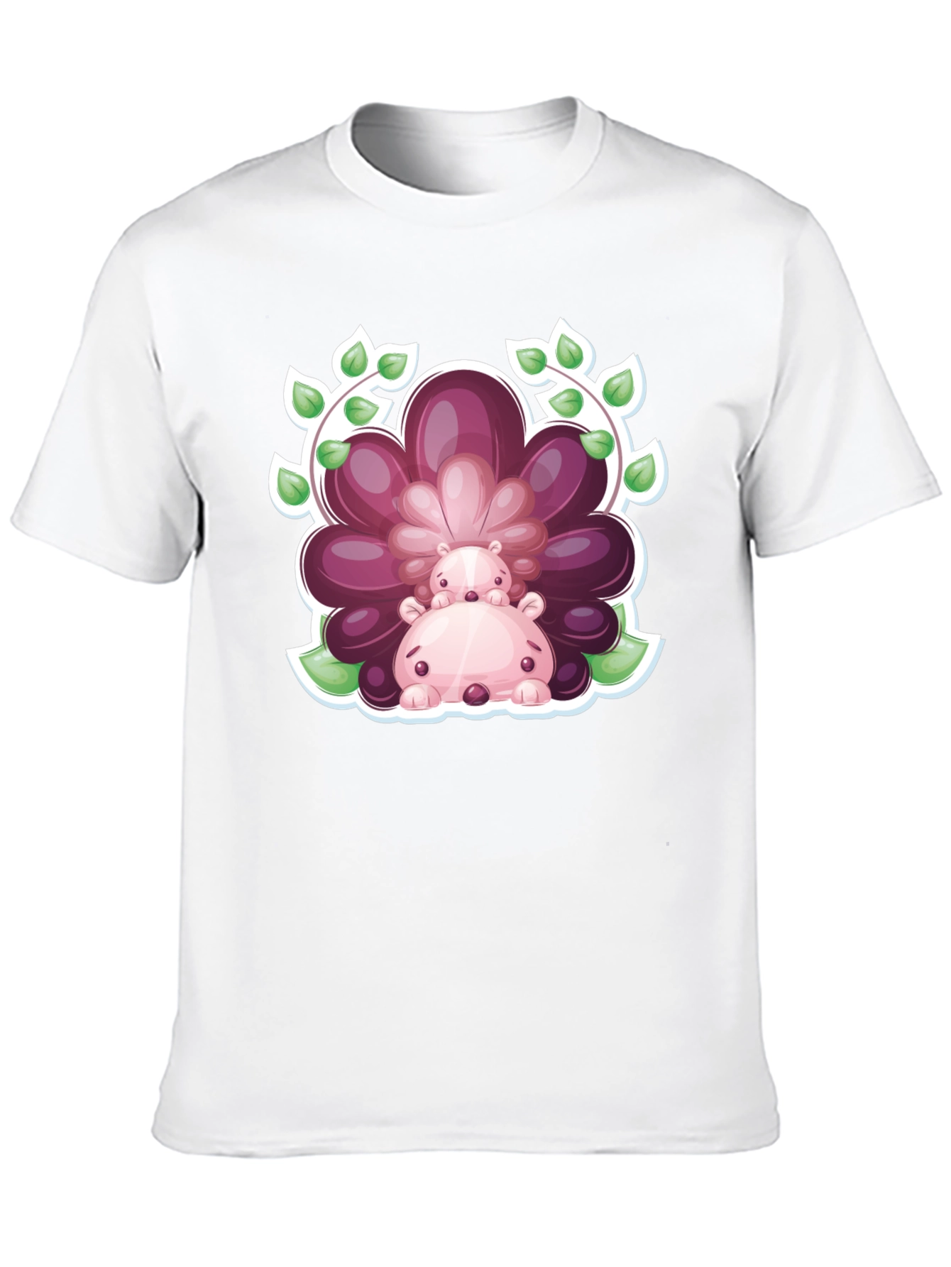 Camiseta Negra con Diseño de Hipopótamos Florales