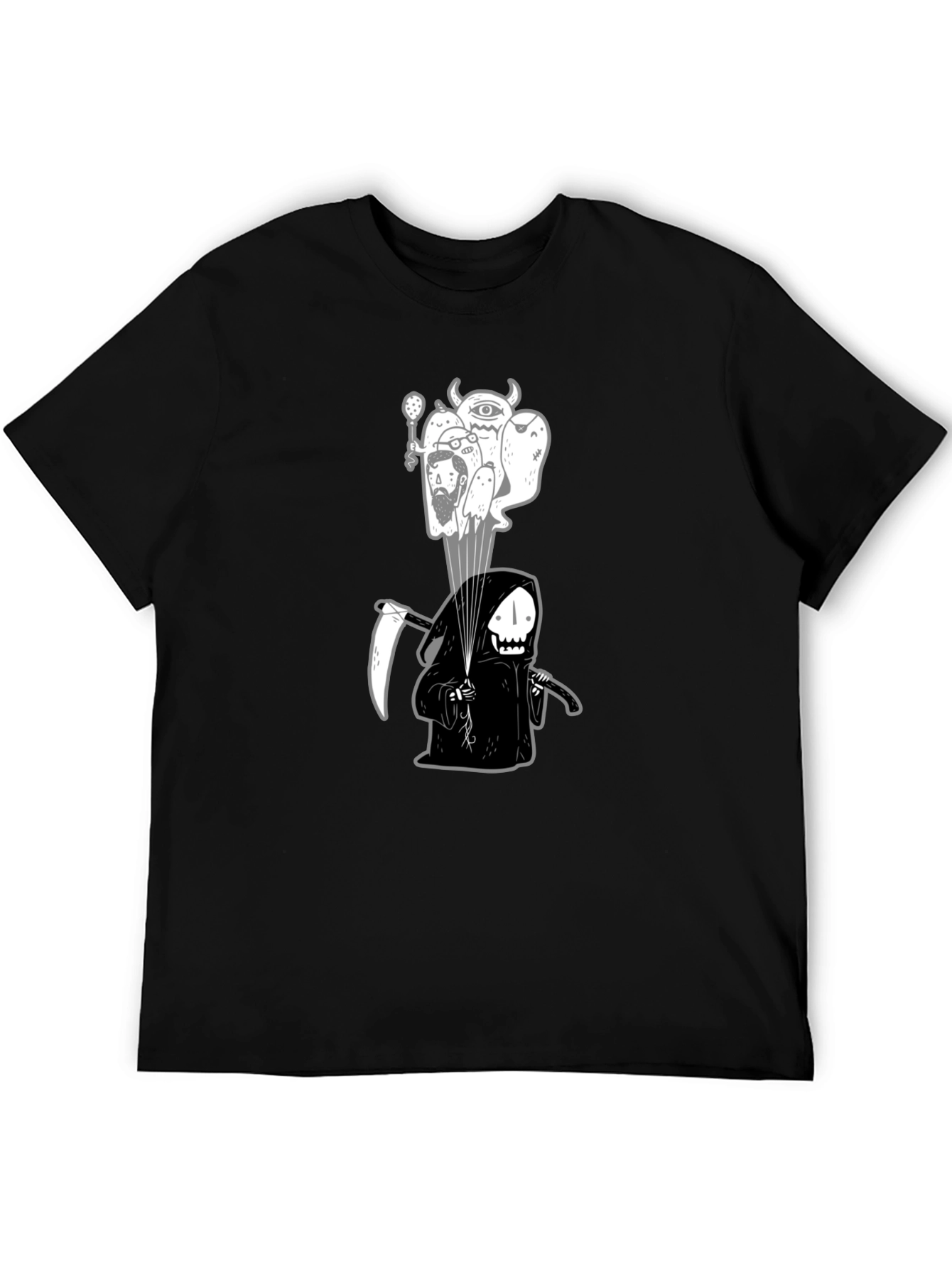Camiseta negra con ilustración de la Parca y espíritus