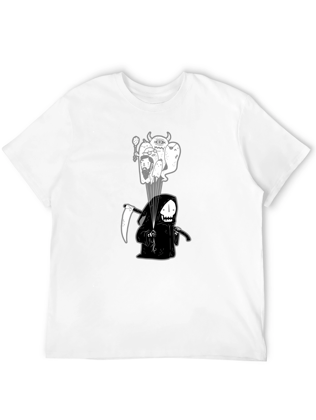 Camiseta negra con ilustración de la Parca y espíritus