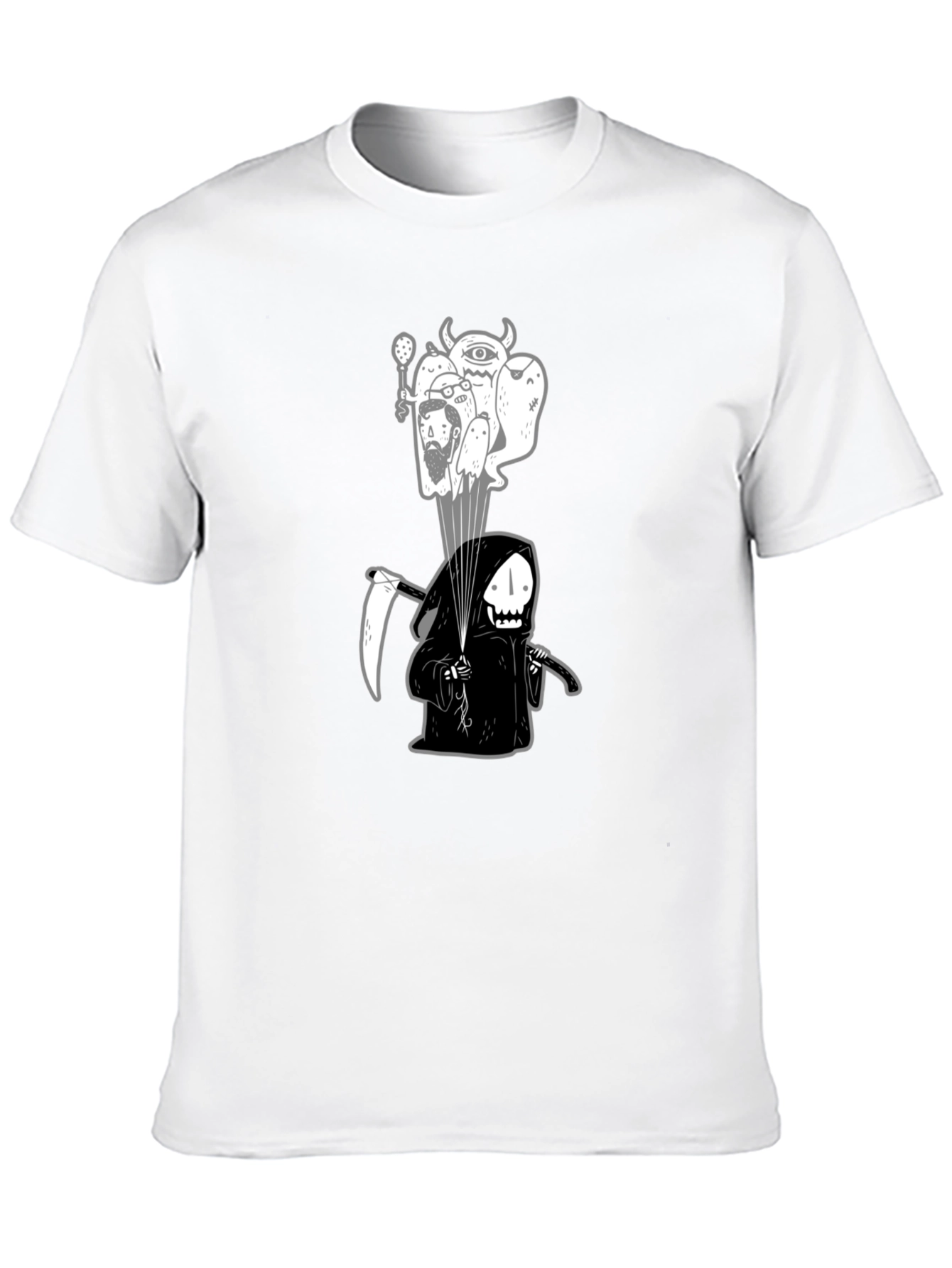 Camiseta negra con ilustración de la Parca y espíritus