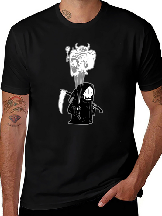 Camiseta negra con ilustración de la Parca y espíritus