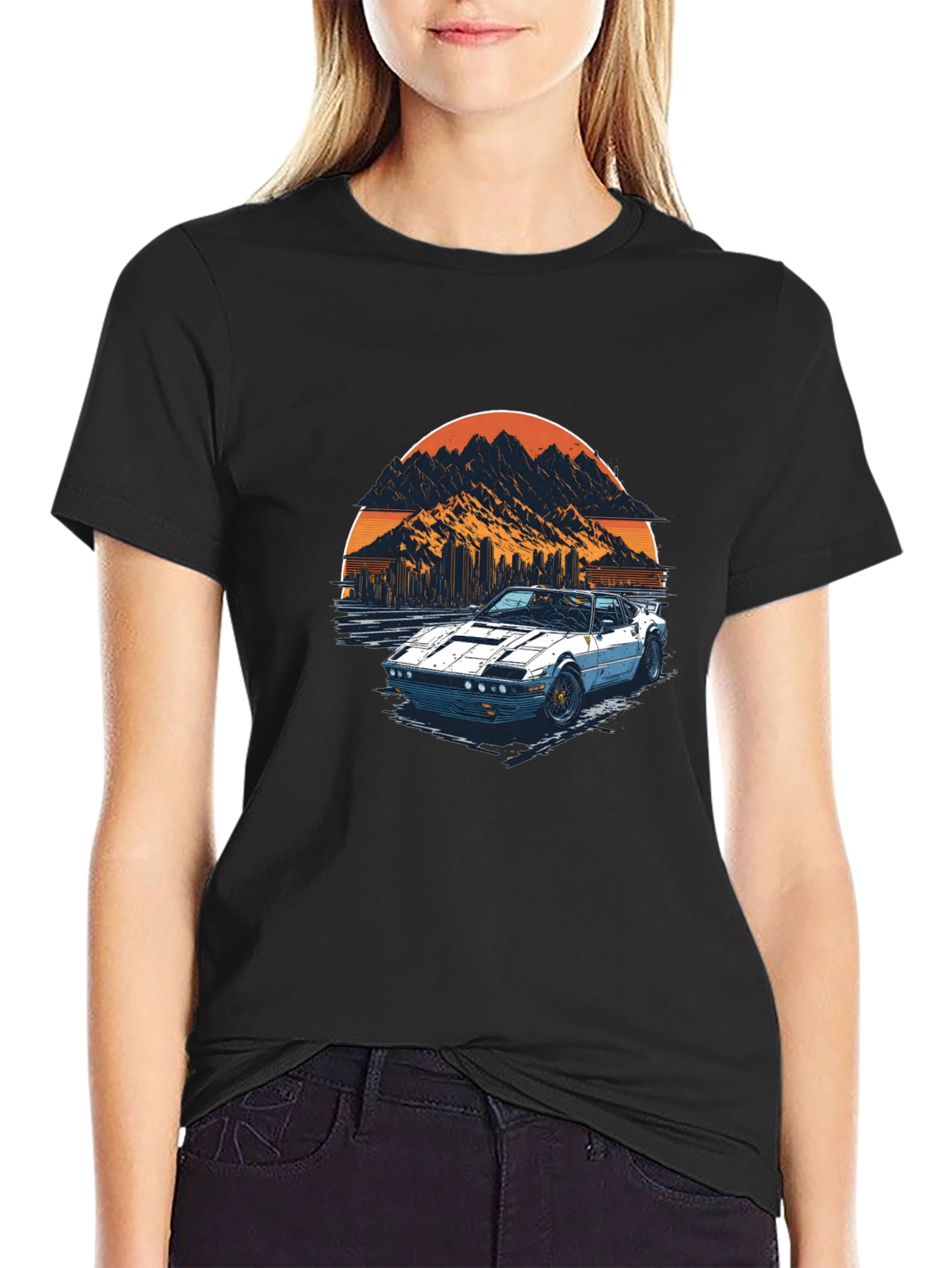 Camiseta Negra con Diseño de Coche Retro