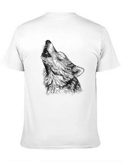 Camiseta Negra Hombre Diseño Lobo Aullando