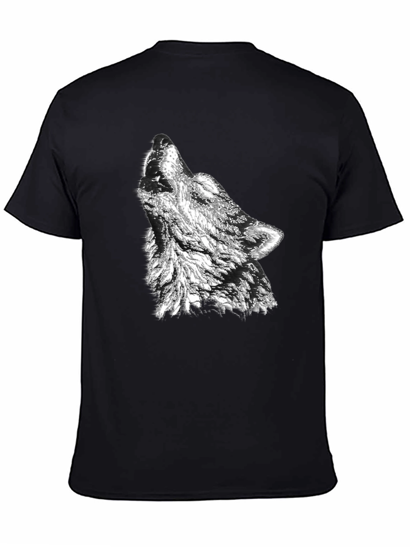 Camiseta Negra Hombre Diseño Lobo Aullando