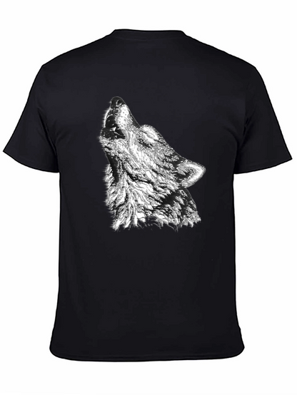 Camiseta Negra Hombre Diseño Lobo Aullando