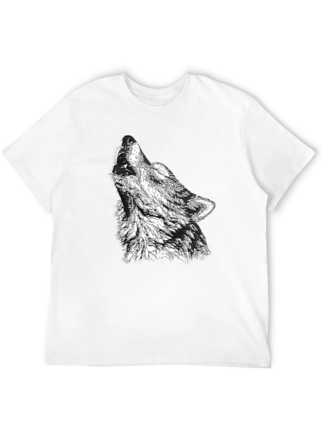 Camiseta Negra Hombre Diseño Lobo Aullando