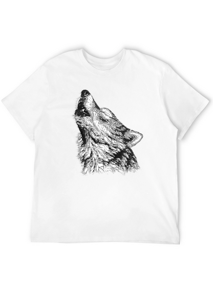 Camiseta Negra Hombre Diseño Lobo Aullando