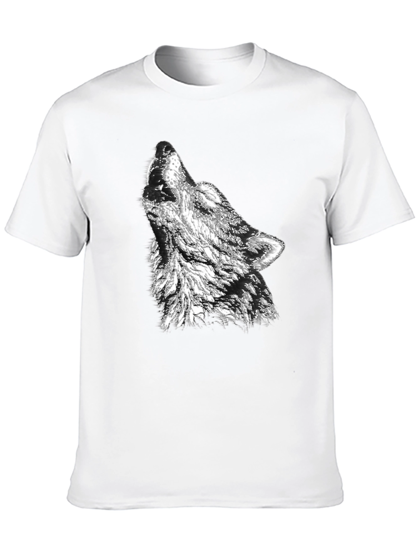 Camiseta Negra Hombre Diseño Lobo Aullando