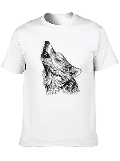 Camiseta Negra Hombre Diseño Lobo Aullando
