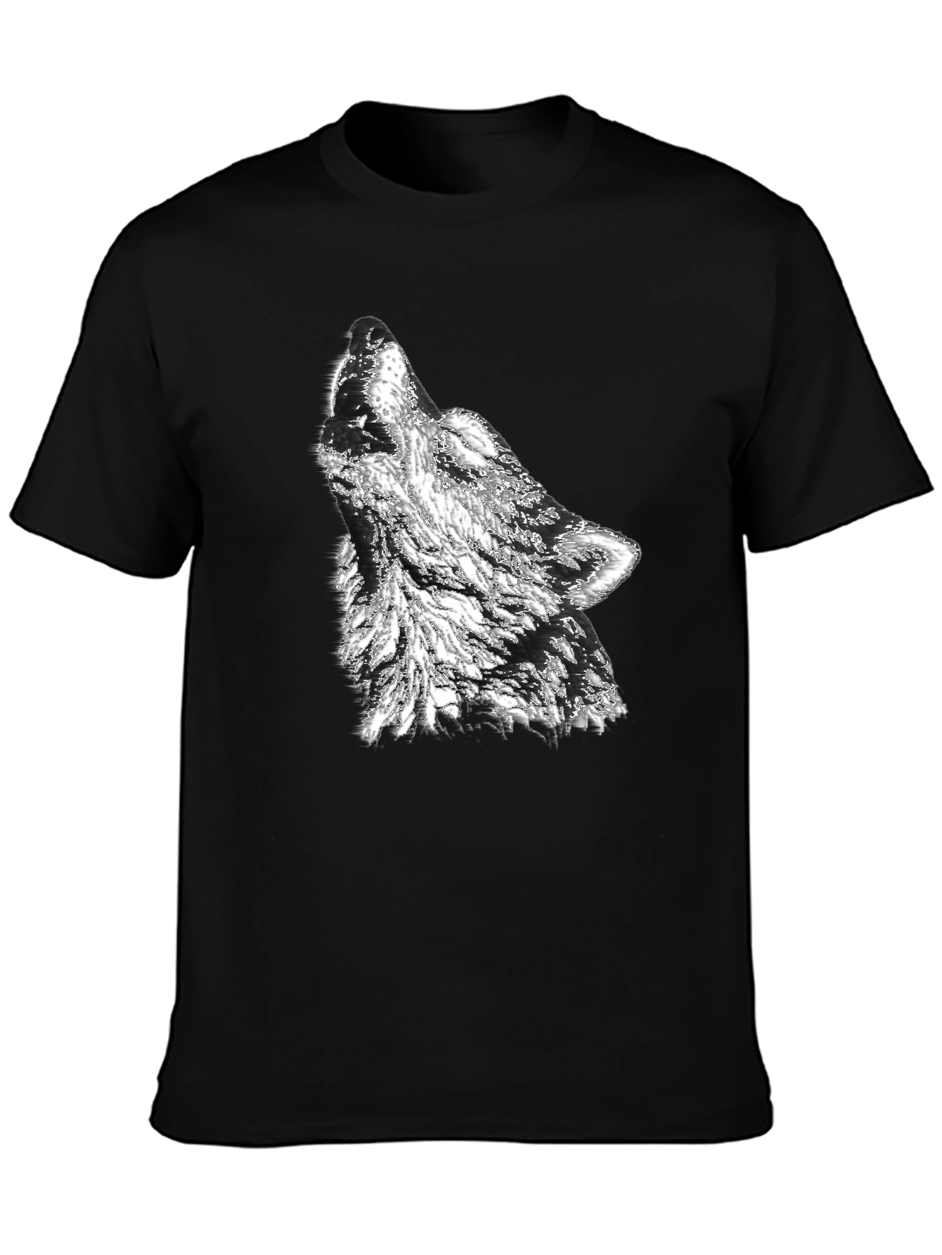 Camiseta Negra Hombre Diseño Lobo Aullando