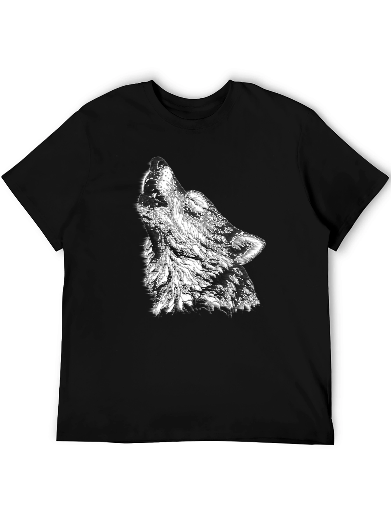 Camiseta Negra Hombre Diseño Lobo Aullando