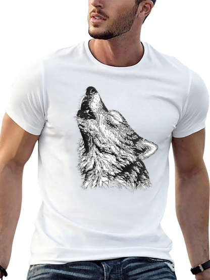 Camiseta Negra Hombre Diseño Lobo Aullando