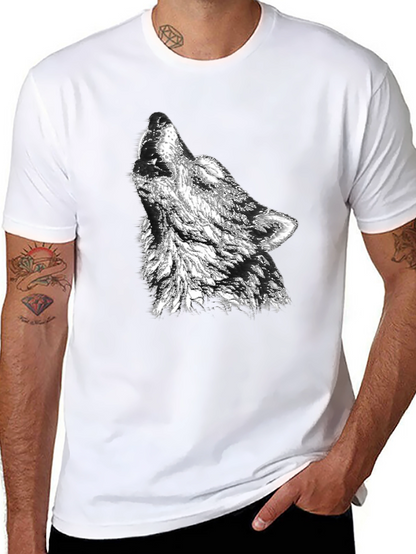 Camiseta Negra Hombre Diseño Lobo Aullando