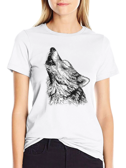 Camiseta Negra Hombre Diseño Lobo Aullando