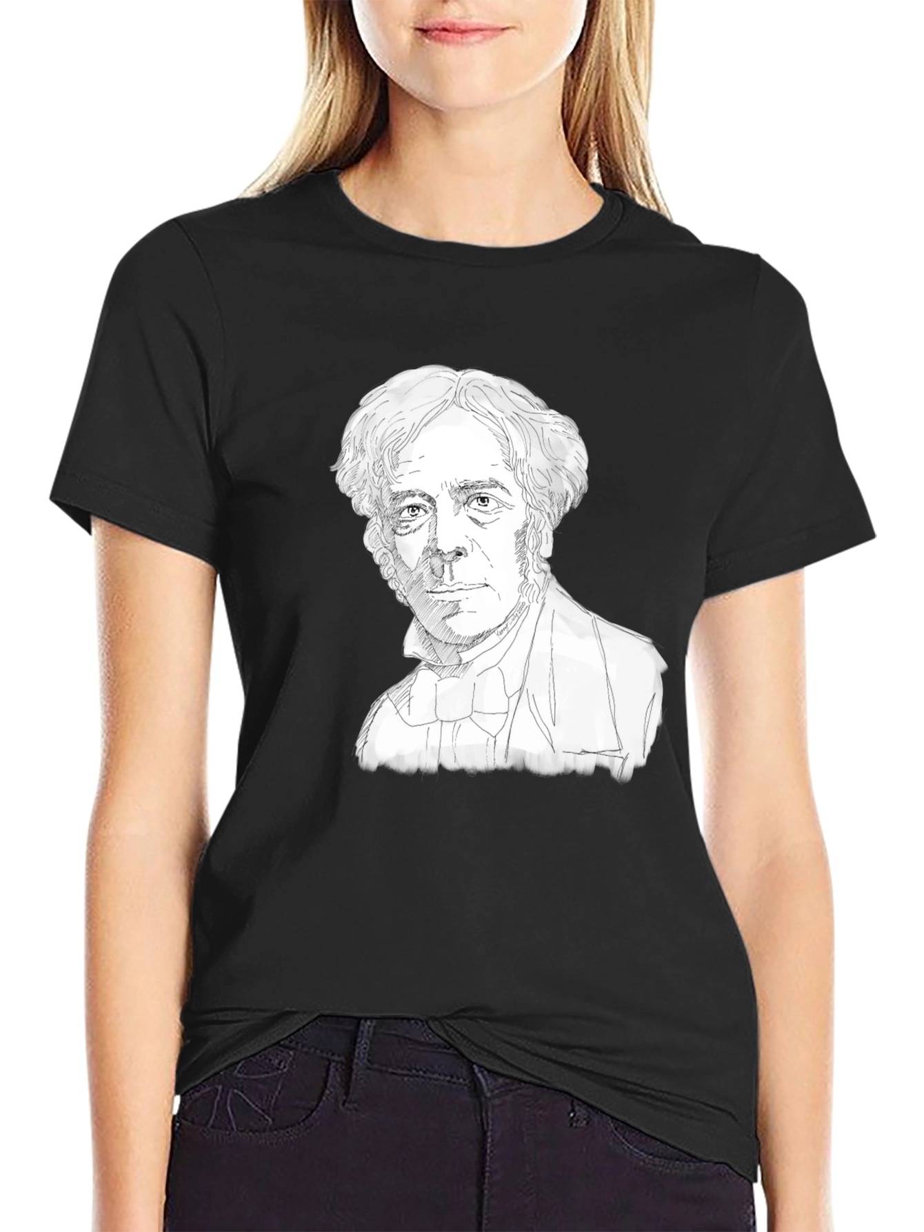Camiseta Negra con Dibujo de Científico Histórico