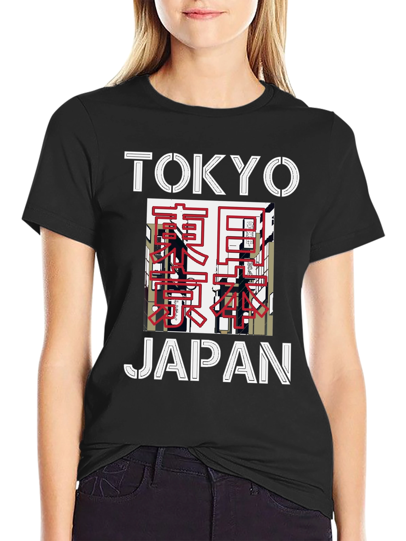 Camiseta Negra Tokyo Japón Diseño Gráfico