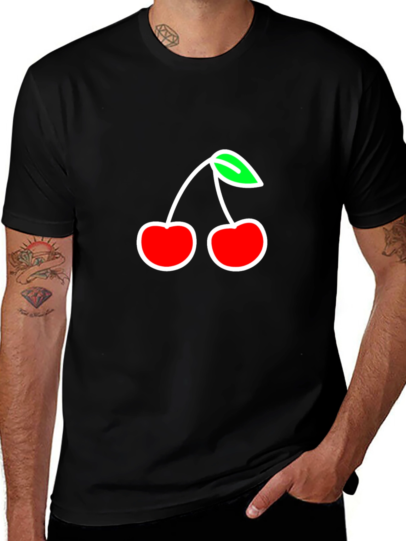 Camiseta Negra con Diseño de Cerezas